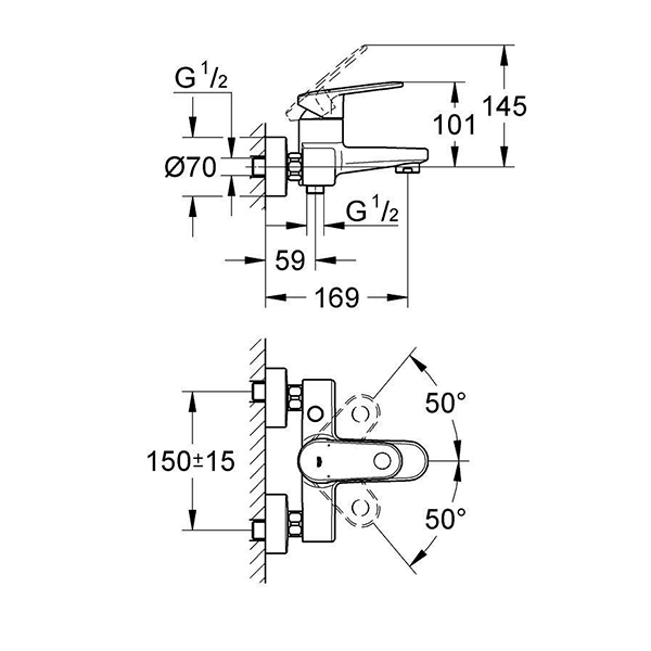Смеситель для ванны, хром Grohe Europlus 33553002