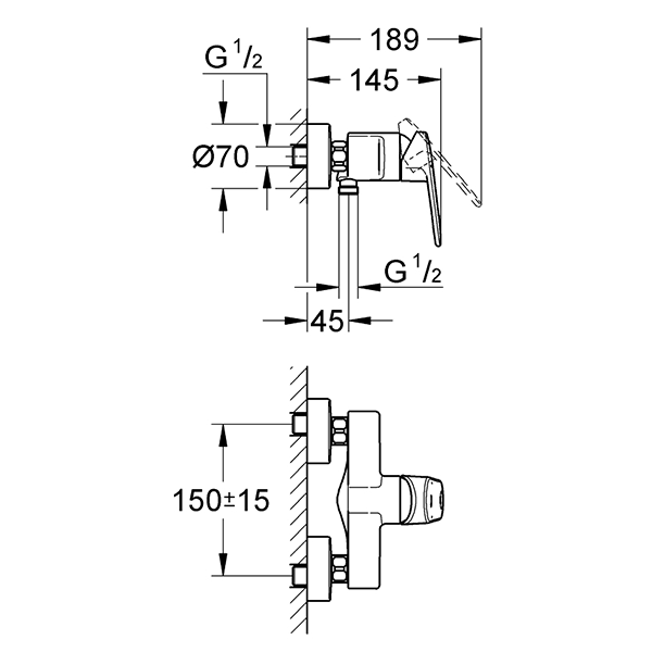 Смеситель для душа, однорычажный, хром Grohe Europlus 33577002