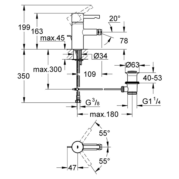 Смеситель для биде с донным клапаном, размер S, хром Grohe Essence 33603000