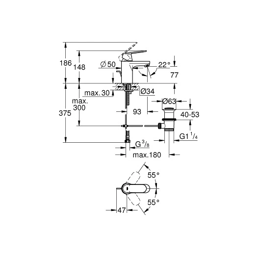 Смеситель для раковины с донным клапаном, размер S, хром Grohe Eurosmart Cosmopolitan 3282500E