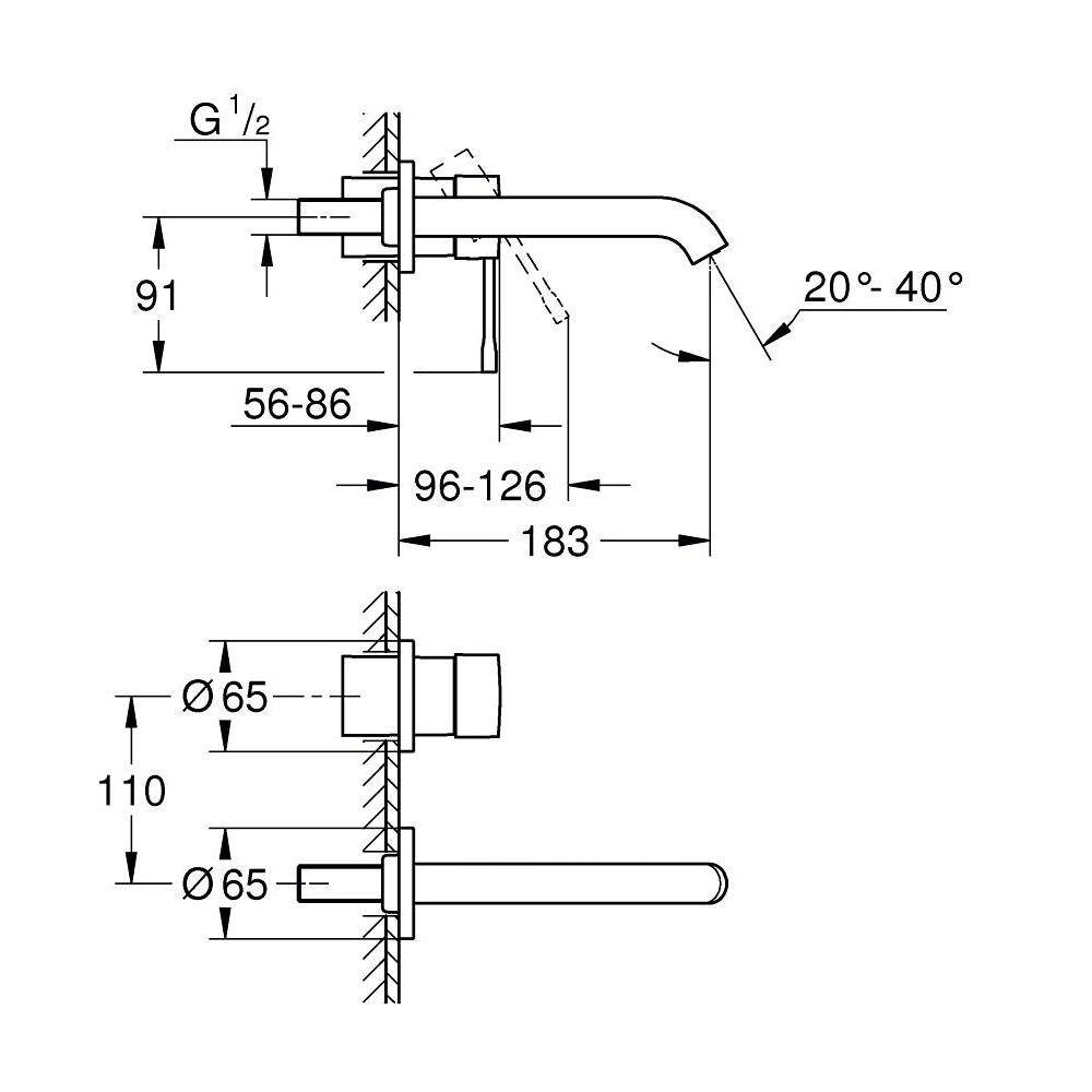 Смеситель для раковины, на 2 отверстия, холодный рассвет глянцевый Grohe Essence 29192GL1