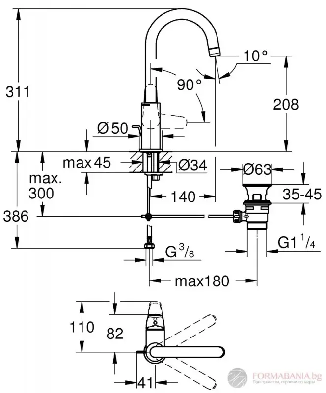 Смеситель для раковины с донным клапаном, размер L, хром Grohe Euroeco 24272001