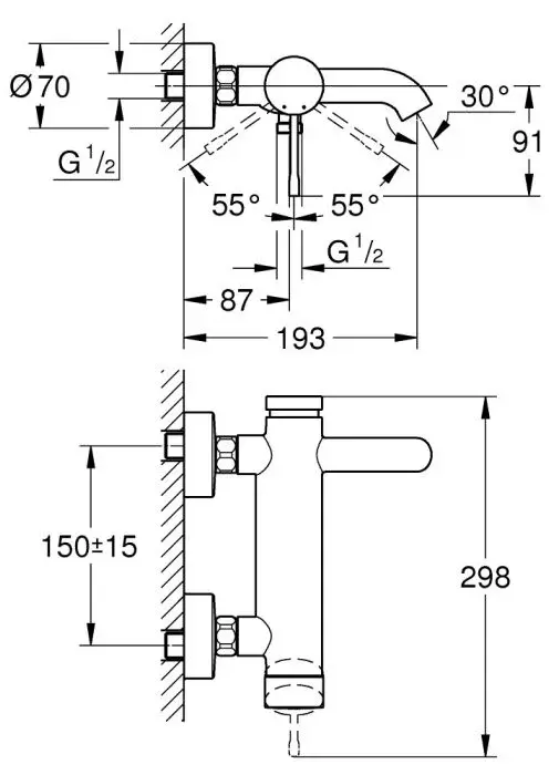 Смеситель для ванны, темный графит матовый Grohe Essence 25250AL1