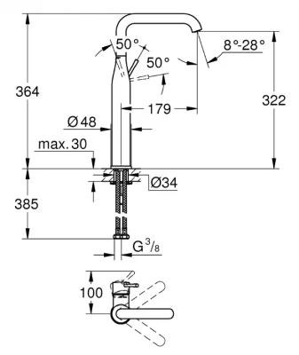 Смеситель для раковины, размер XL, холодный рассвет матовый Grohe Essence 24170GN1