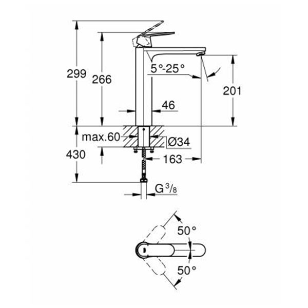 Смеситель для раковины, размер XL, хром Grohe Eurosmart 23921000