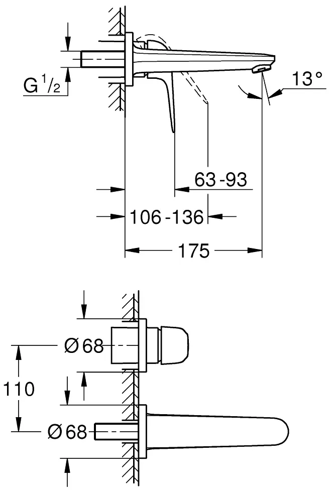 Смеситель для раковины, на 2 отверстия, хром Grohe Euroeco 24274001