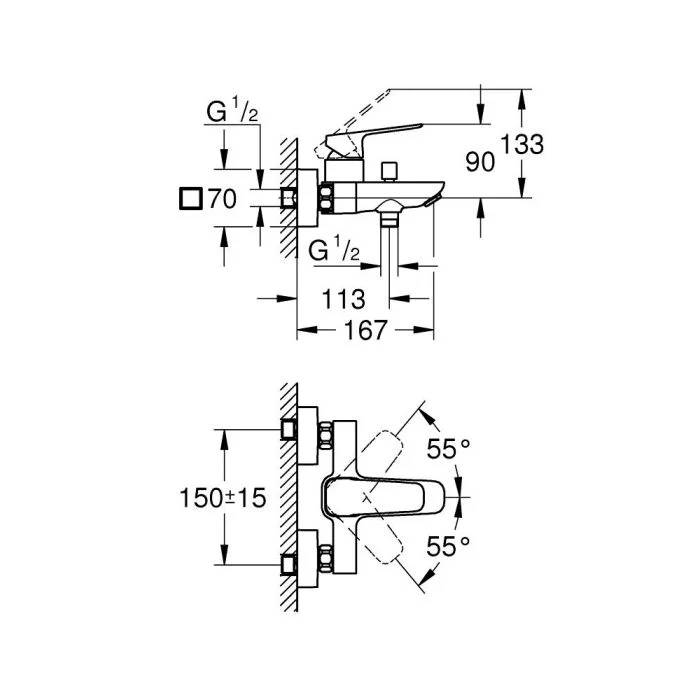 Смеситель для ванны, хром Grohe Cubeo 1018130000