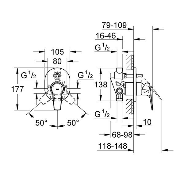 Смеситель для ванны, встраиваемый, однорычажный, хром Grohe BauFlow 29045000