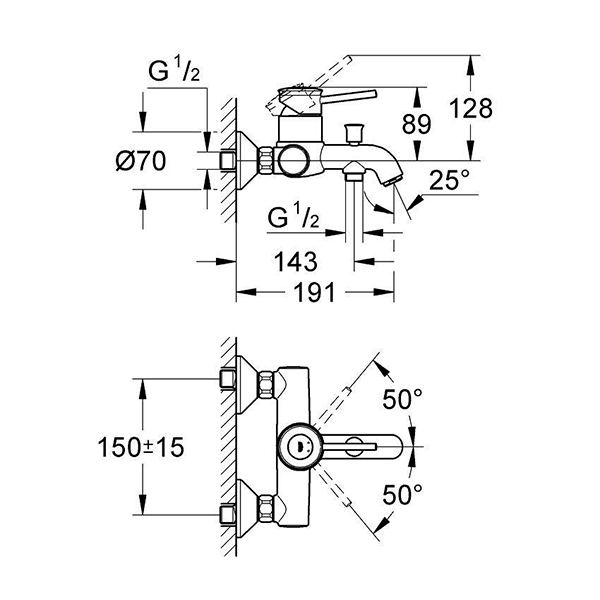 Смеситель для ванны, хром Grohe BauClassic 32865000