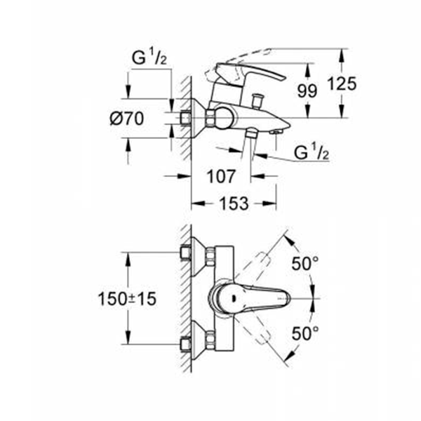 Смеситель для ванны, хром Grohe Eurostyle 33591001