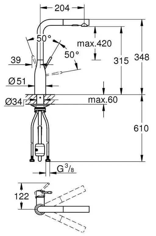 Смеситель для кухни, выдвижной излив, черный Grohe Essence 30504KF0