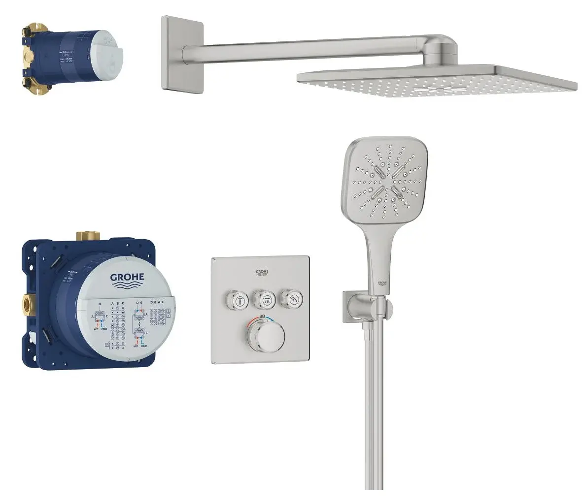 Душевая система встраиваемая, суперсталь Grohe Rainshower 310 Cube SmartControl 34864DC0
