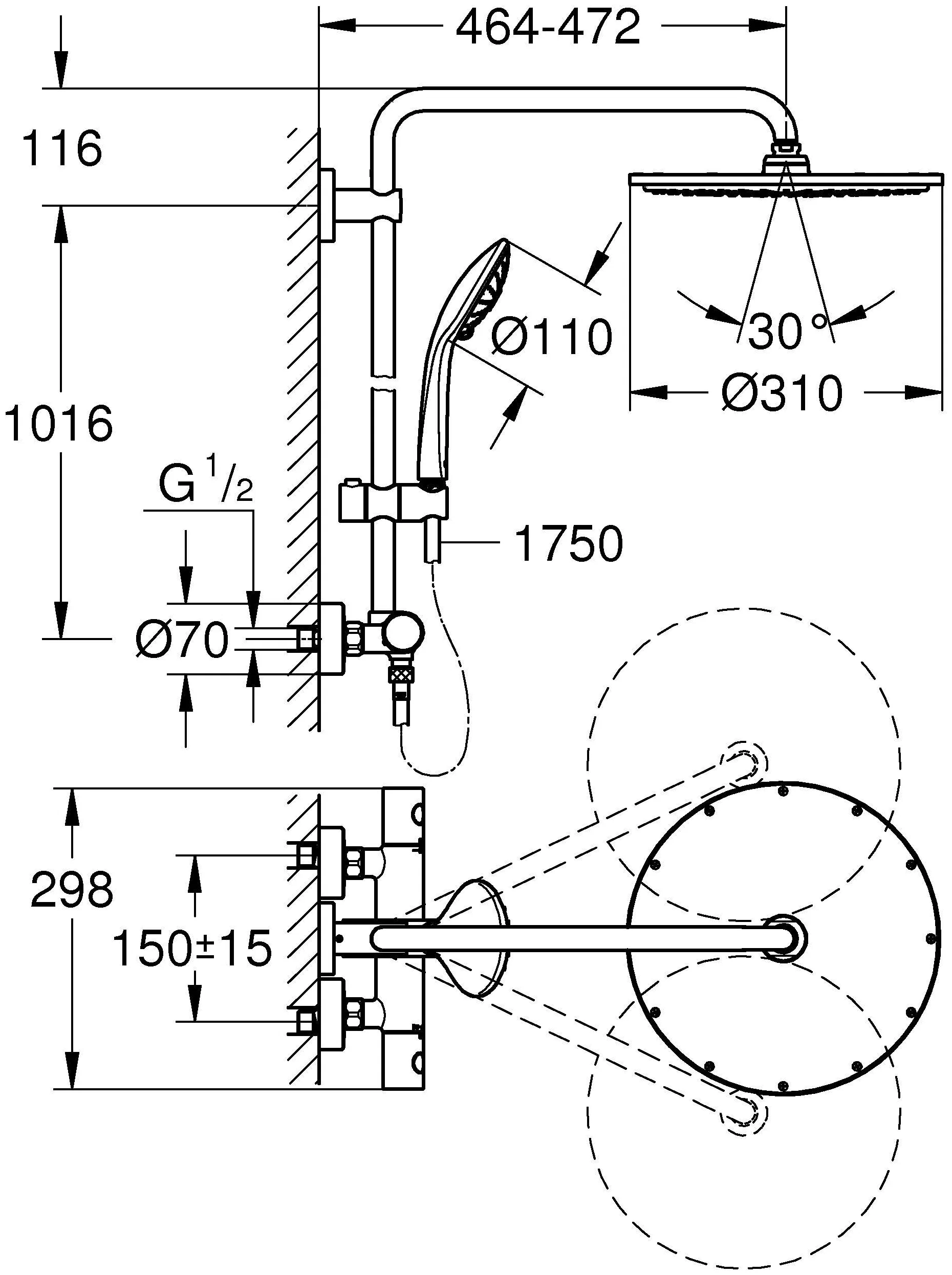 Душевая система с термостатом для душа, холодный рассвет глянец Grohe Euphoria XXL 310 26075GL0