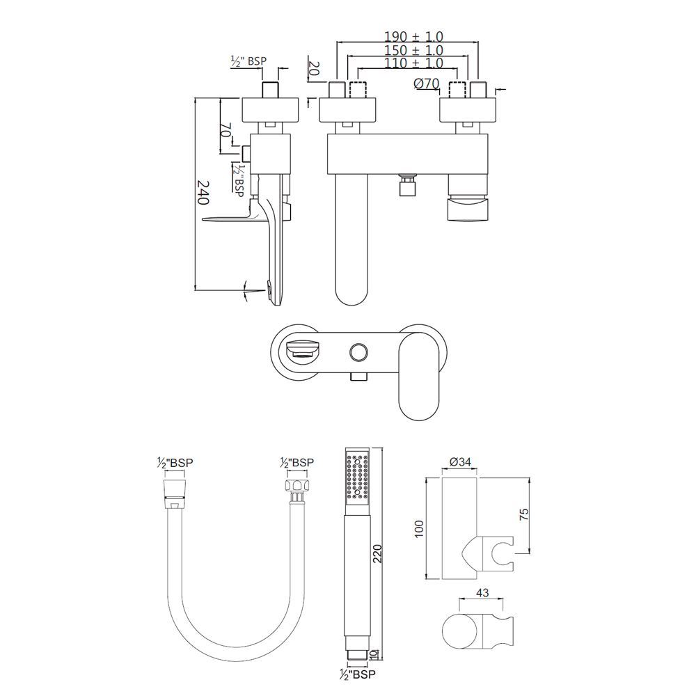 Смеситель для ванны внешний Jaquar Opal Prime OPP-CHR-15119PMSHK, 1-рычаж