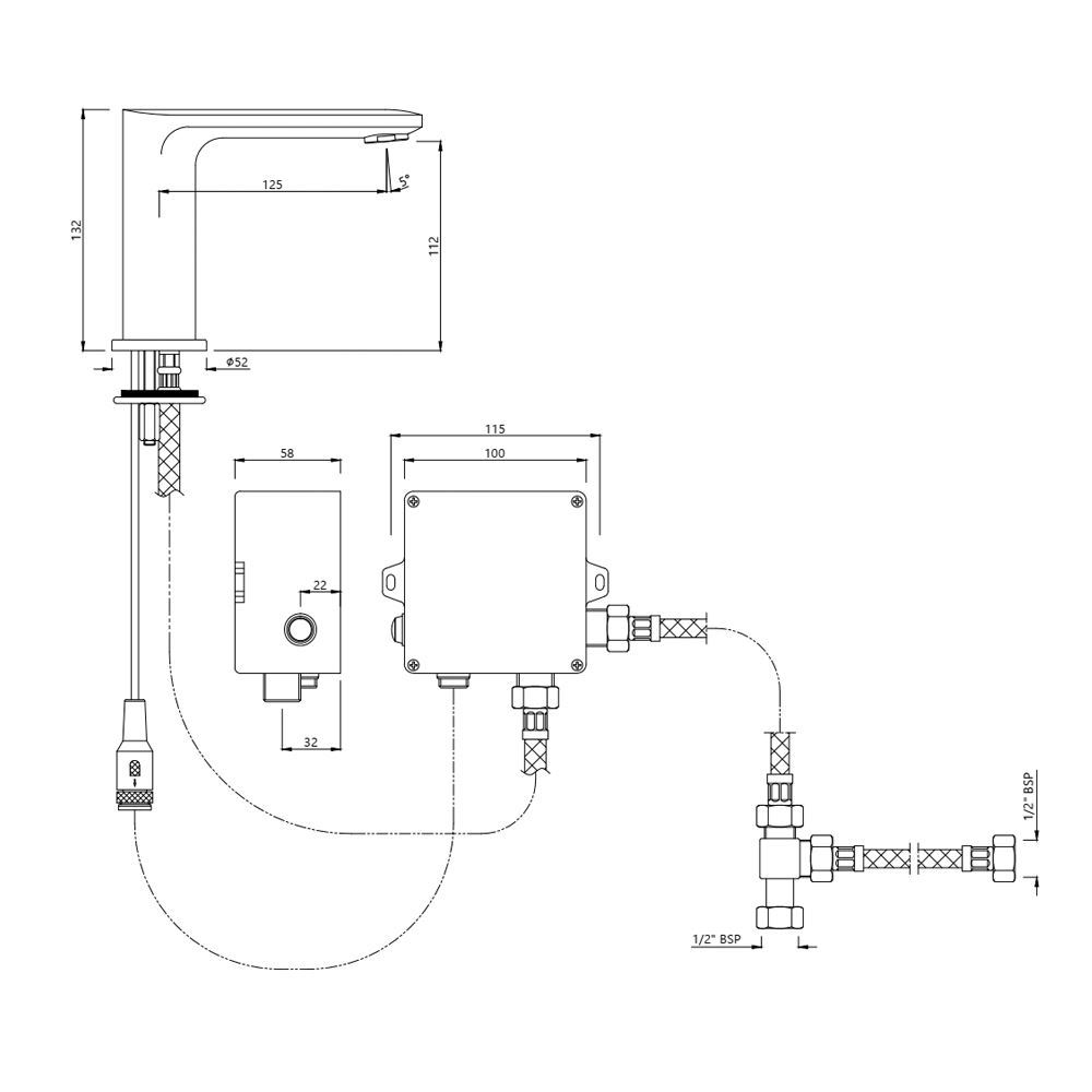 Смеситель для раковины Jaquar Opal Prime SNR-CHR-15019PMPK, сенсор без донного клапана