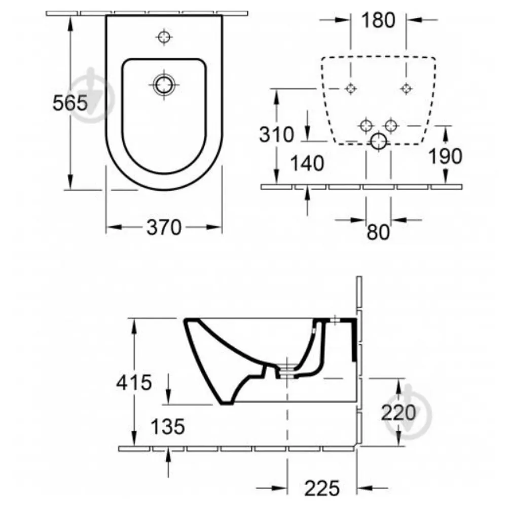 Биде подвесное Villeroy & Boch 54000001 Subway 2.0 370x565 мм, белый