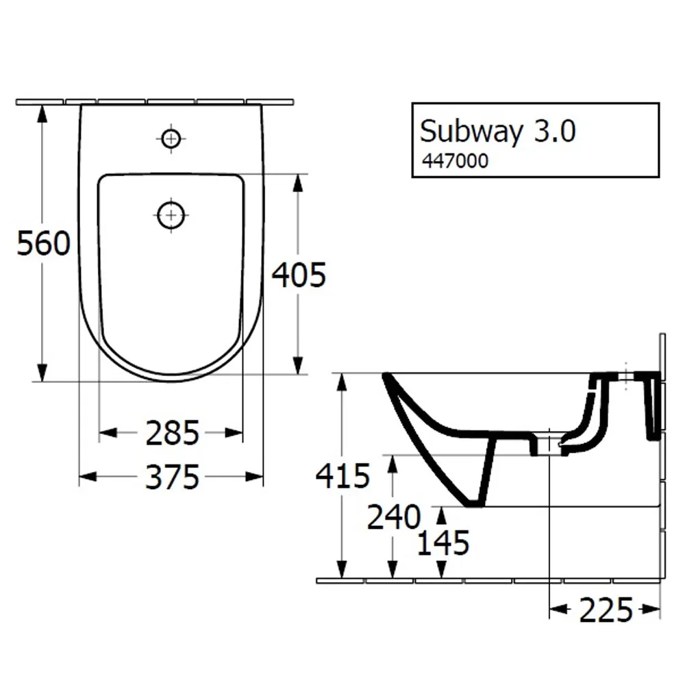 Биде подвесное Villeroy & Boch 44700001 Subway 3.0 375x570 мм, белый
