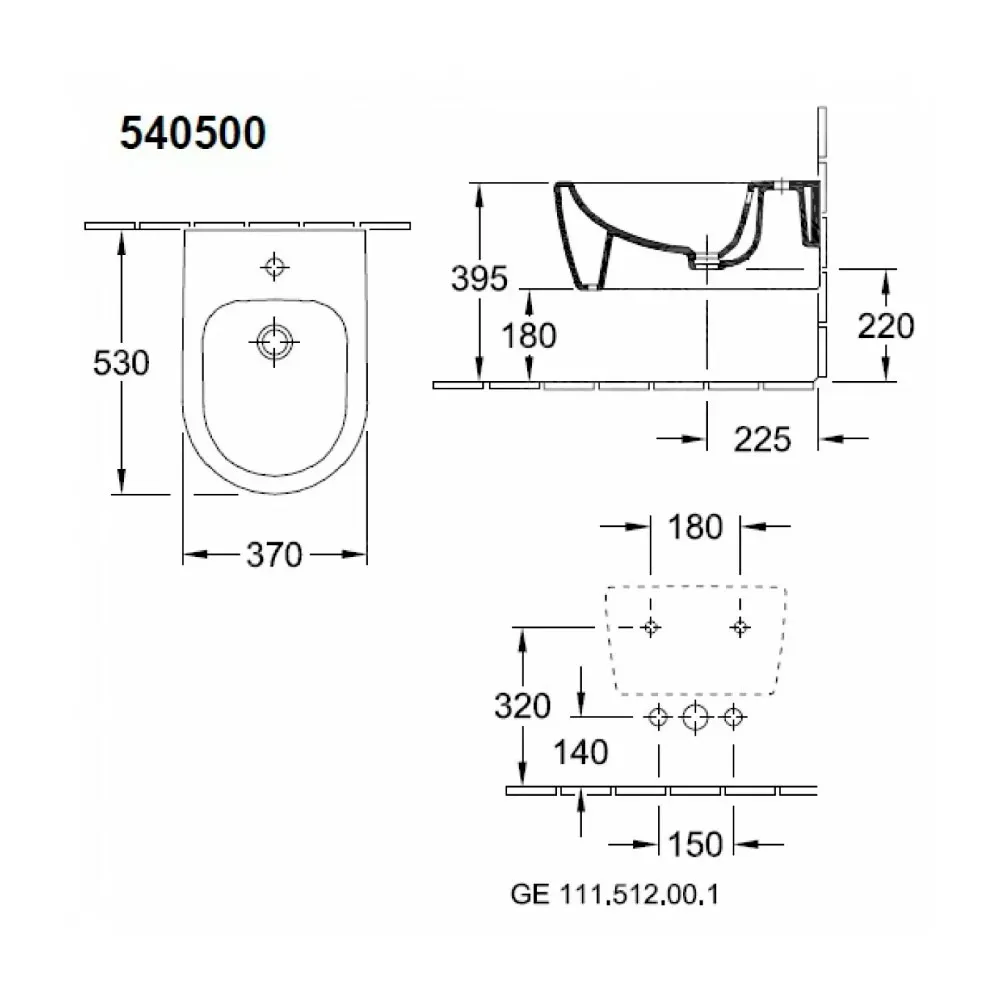 Биде подвесное Villeroy & Boch 54050001 Subway 3.0 375x570 мм, белый