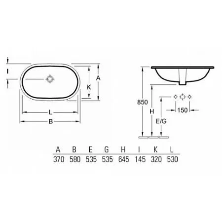 Раковина врезная снизу Villeroy & Boch 41625001 O.Novo 530х320мм, белый