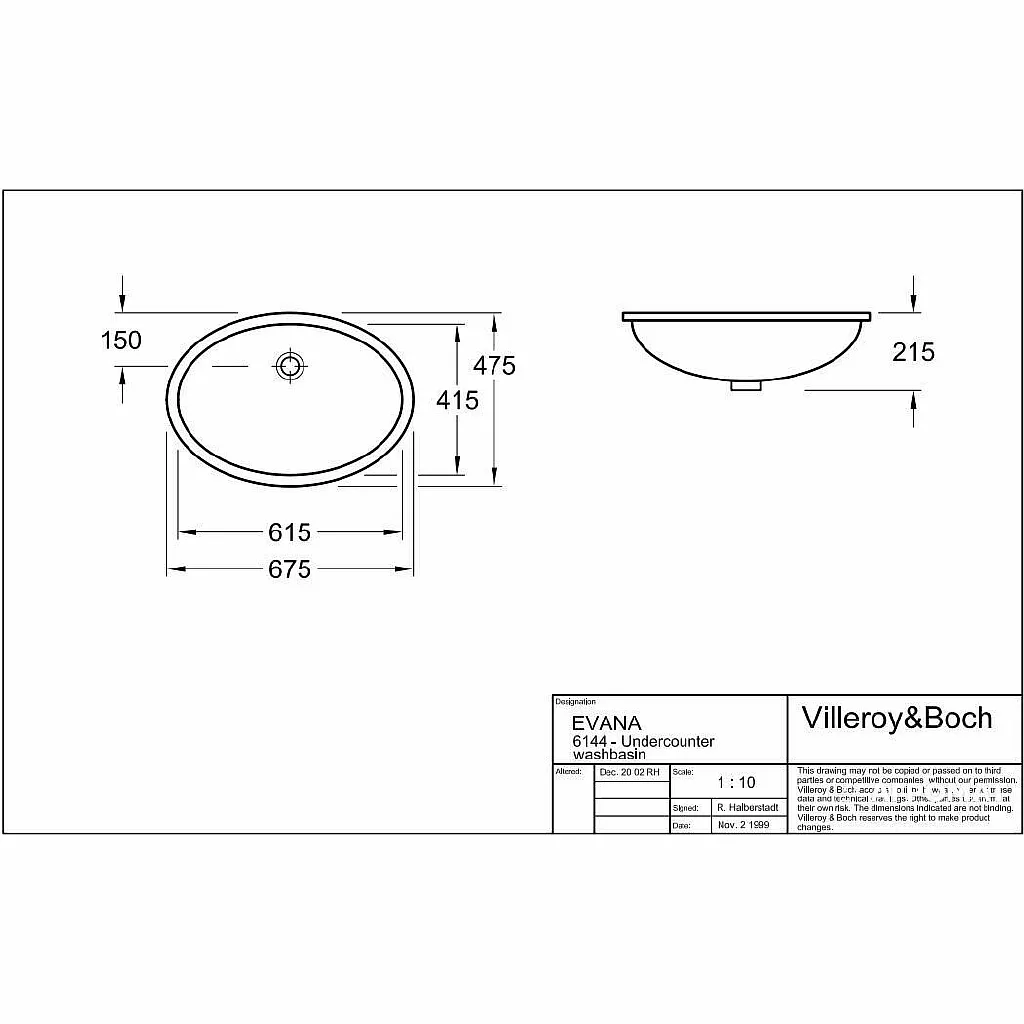 Раковина врезная снизу Villeroy & Boch 61440001 Evana 675x475мм, белая