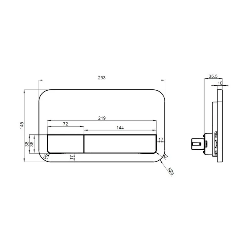 Кнопка для инсталляции Villeroy & Boch 92249061 ViConnect E200, 253x145 мм, хром