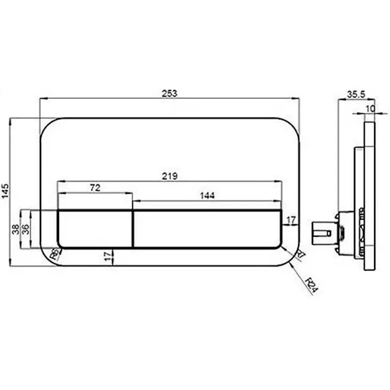 Кнопка для инсталляции Villeroy & Boch 922490AN ViConnect E200, 253x145 мм, матовая черная