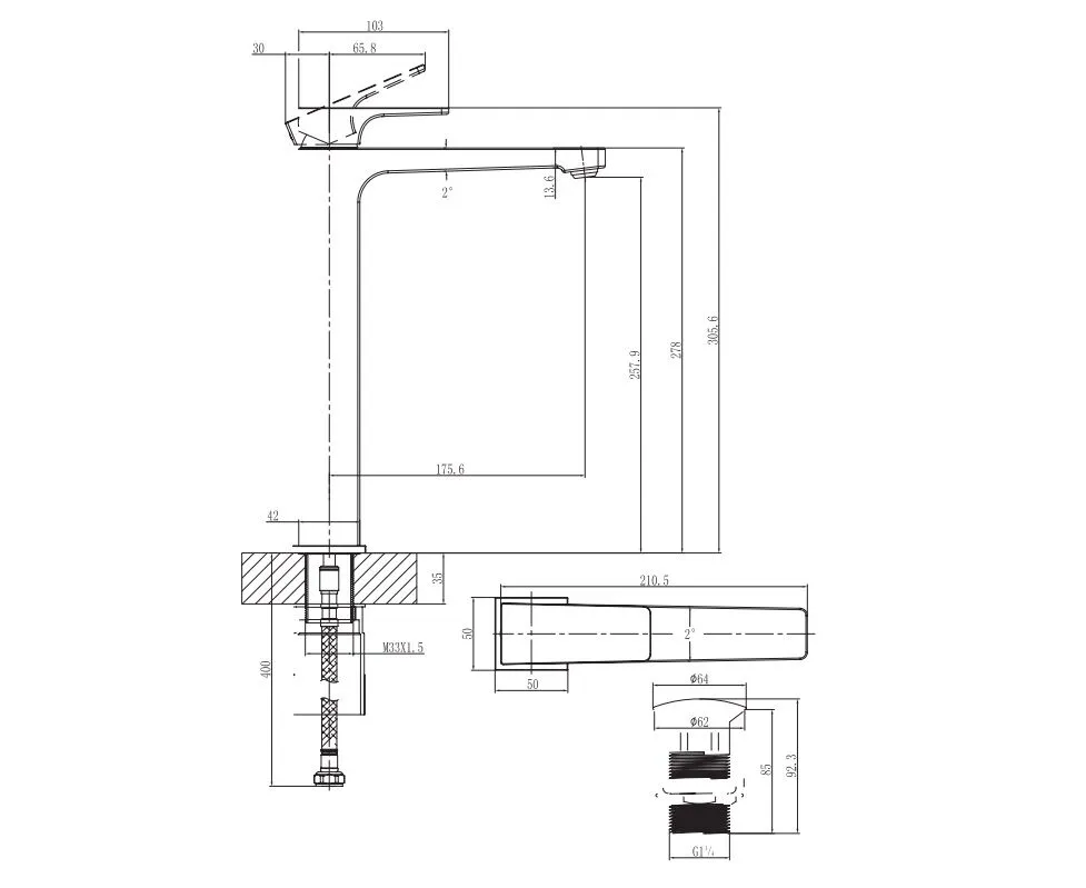 Смеситель для раковины Villeroy  & Boch TVW10410511061 Architectura 270, хром