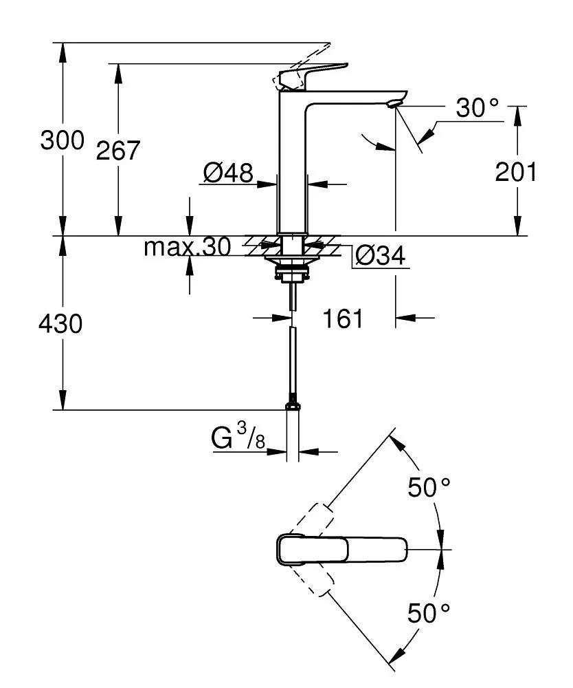 Смеситель для раковины, размер XL, черный Grohe Cubeo 1017292430