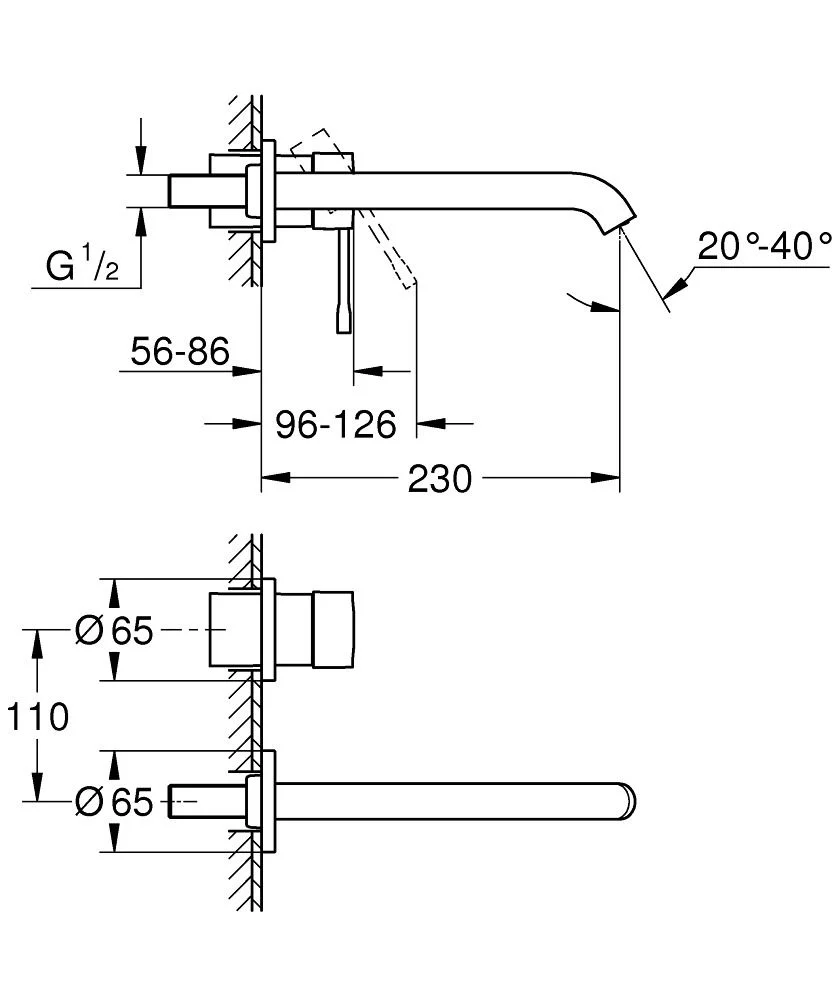 Смеситель для раковины, на 2 отверстия, черный Grohe Essence 29193KF1