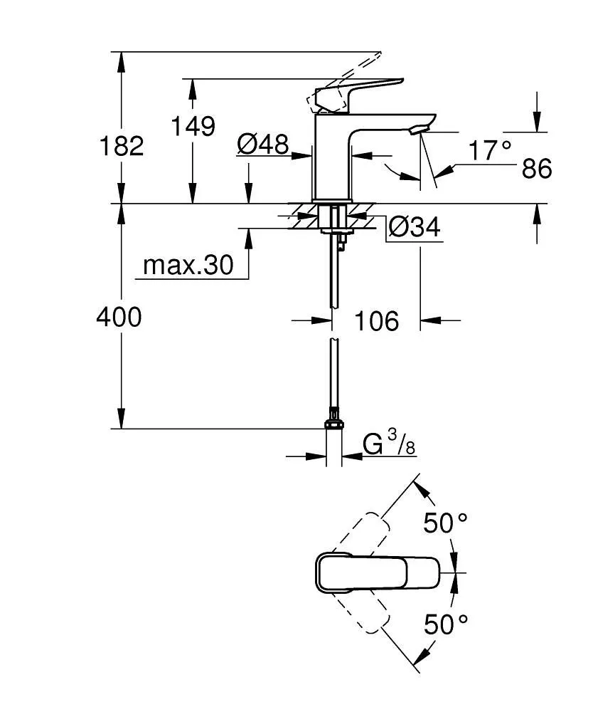 Смеситель для раковины, размер S, черный Grohe Cubeo 1016992430