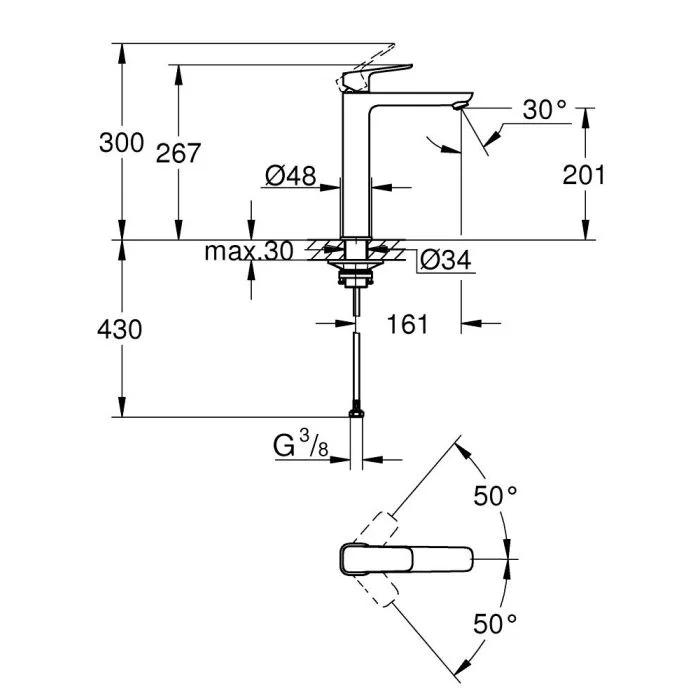 Смеситель для раковины, размер XL, хром Grohe Cubeo 1017290000