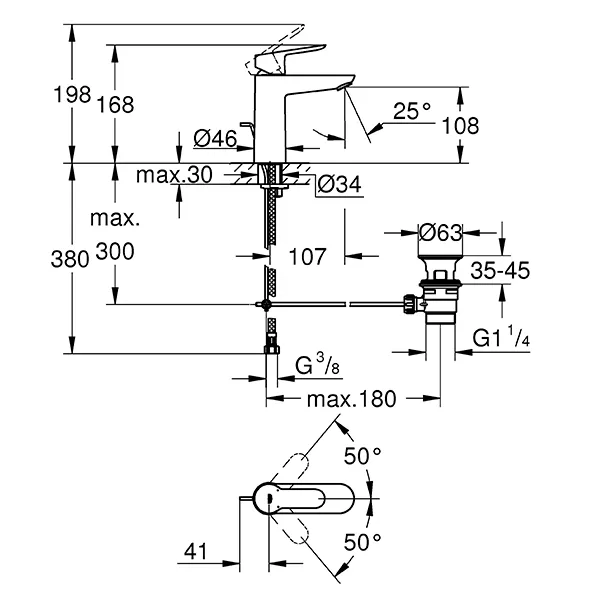 Смеситель для раковины с донным клапаном, размер M, хром Grohe BauEdge 23758000
