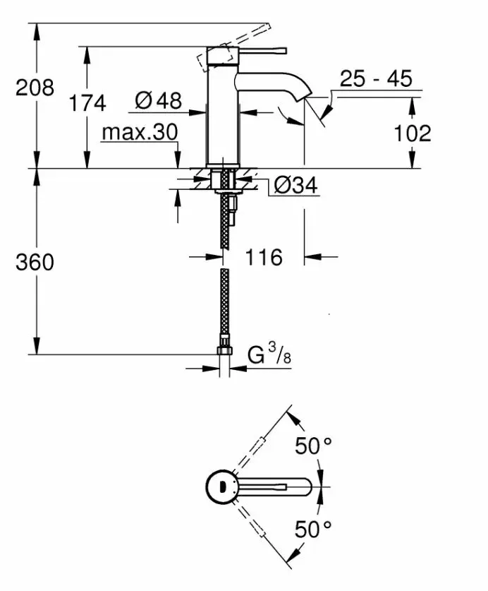 Смеситель для раковины, размер S, черный Grohe Essence 24172KF1