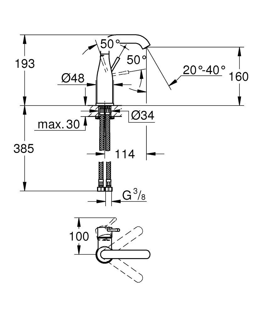 Смеситель для раковины, размер M, черный Grohe Essence 24176KF1