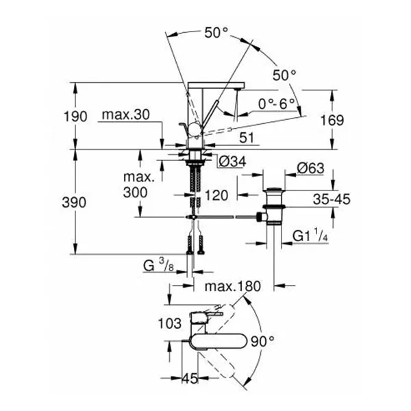 Смеситель для раковины с донным клапаном, размер M, хром Grohe Plus 23871003