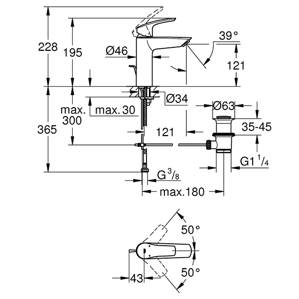 Смеситель для раковины с донным клапаном, размер M, хром Grohe Eurosmart 23322003