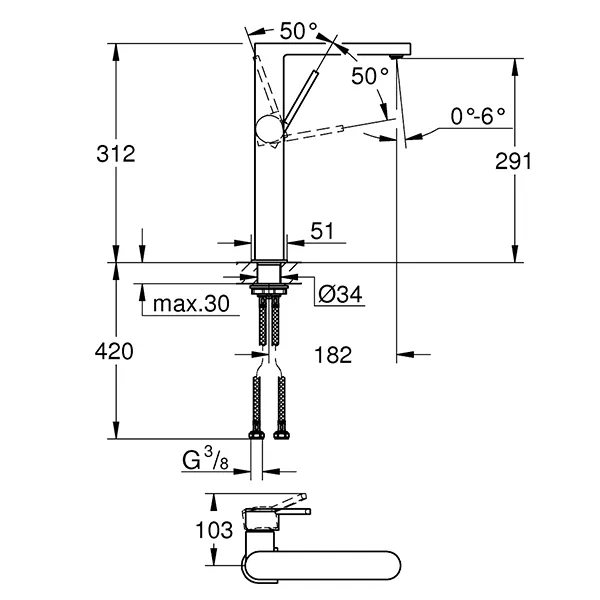 Смеситель для раковины, размер XL, хром Grohe Plus 32618003