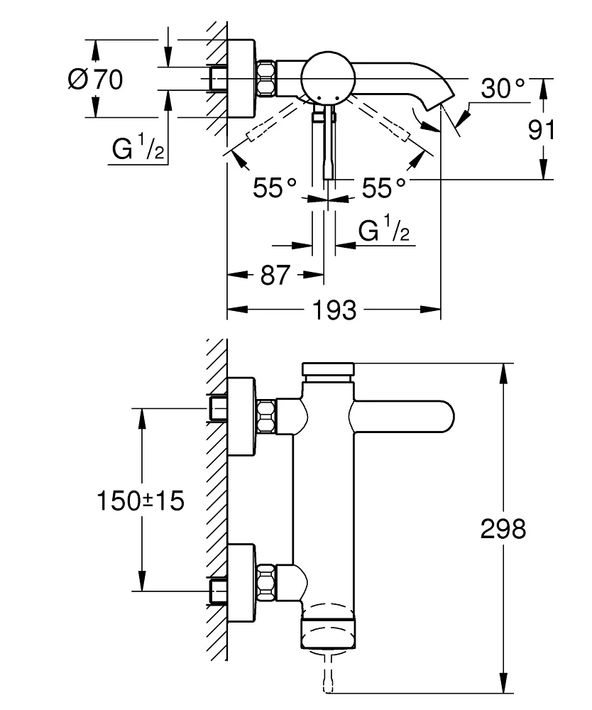 Смеситель для ванны, черный Grohe Essence 25250KF1