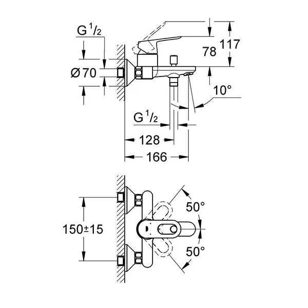 Смеситель для ванны, наружный, хром Grohe BauLoop 23341000