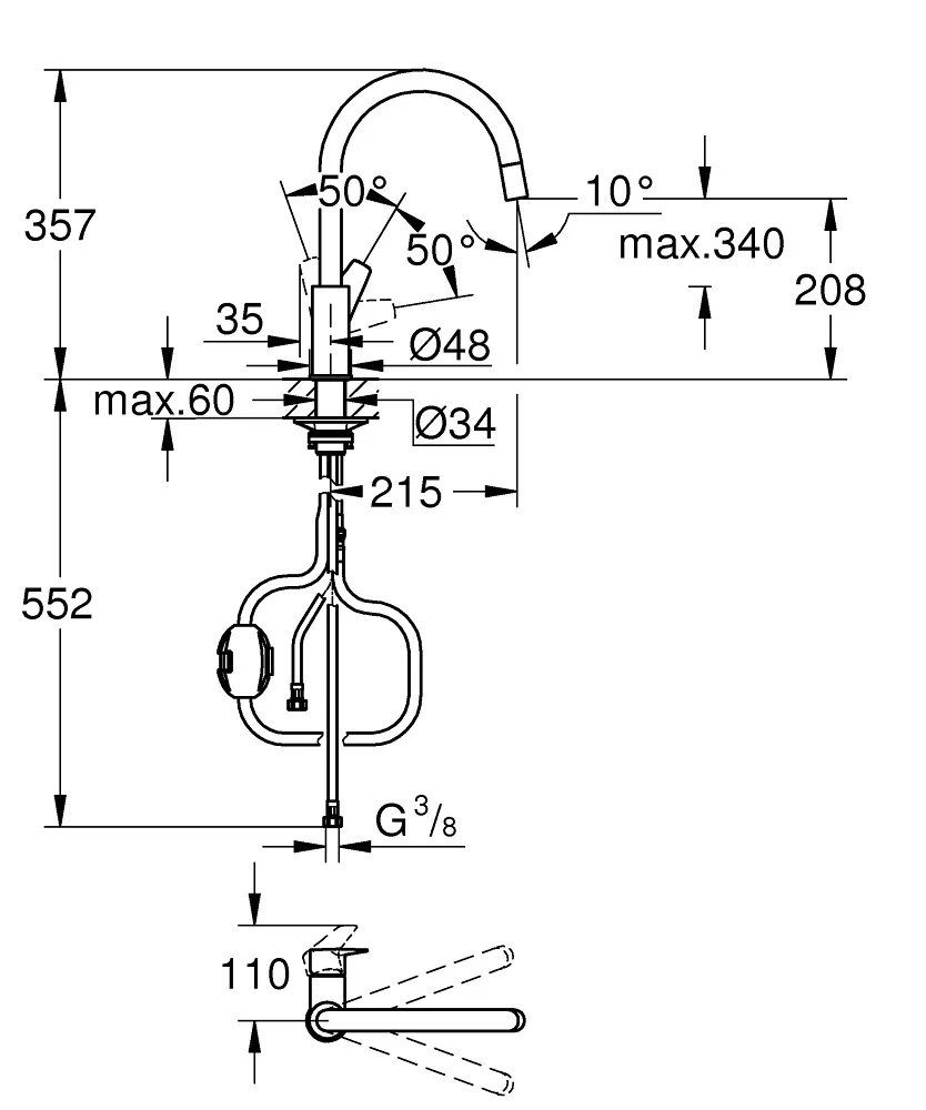 Смеситель для кухни, хром Grohe BauEdge 30536000