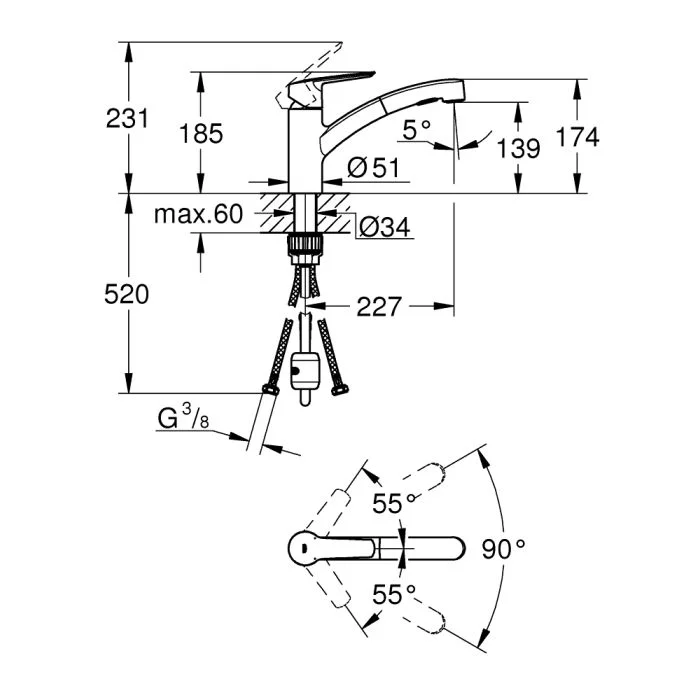Смеситель для кухни, с выдвижным изливом, черный Grohe QuickFix Start 303072431