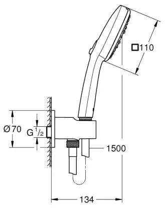 Ручной душ с держателем и шлангом, хром Grohe Tempesta Cube 110 26910003