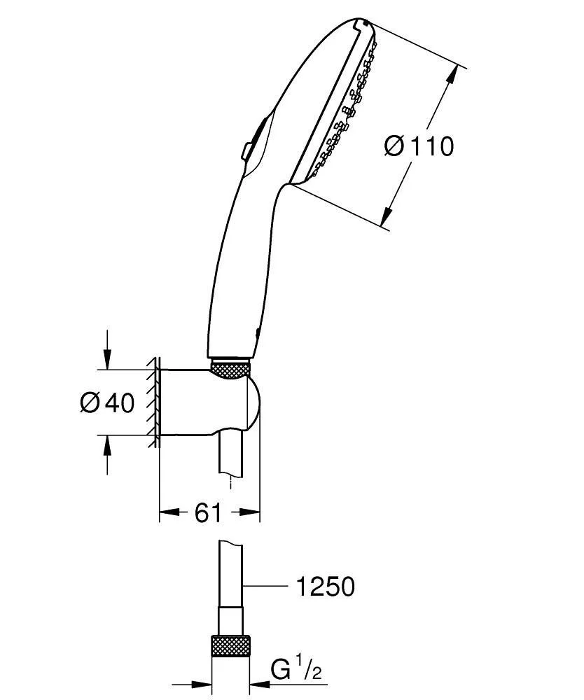 Ручной душ с держателем и шлангом, хром Grohe Tempesta 110 26164003