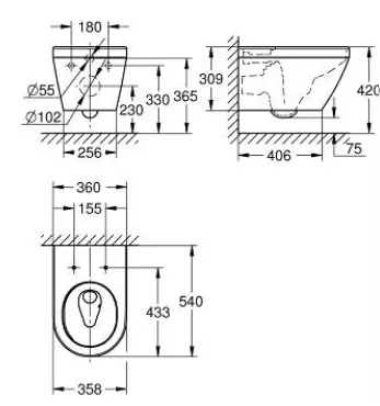 Унитаз подвесной, безободковый, альпин-белый Grohe Euro Ceramic Triple Vortex 102485SH00