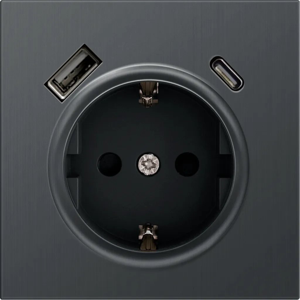 Donel DA222GS R98 METAL вороненая сталь накладка для розетки Schuko с зарядным устройством USB A+C