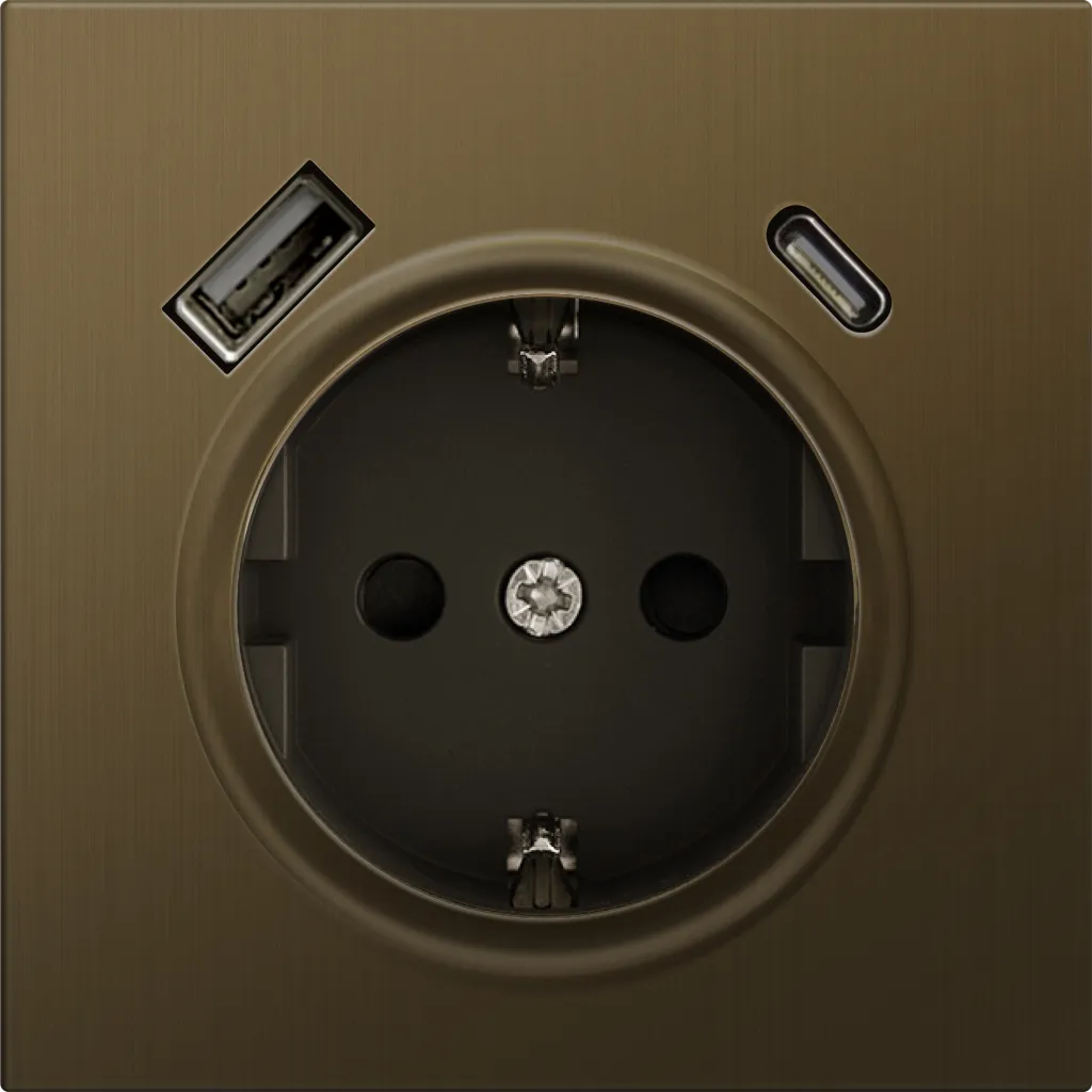 Donel DA222ME R98 METAL латунь накладка для розетки Schuko с зарядным устройством USB A+C