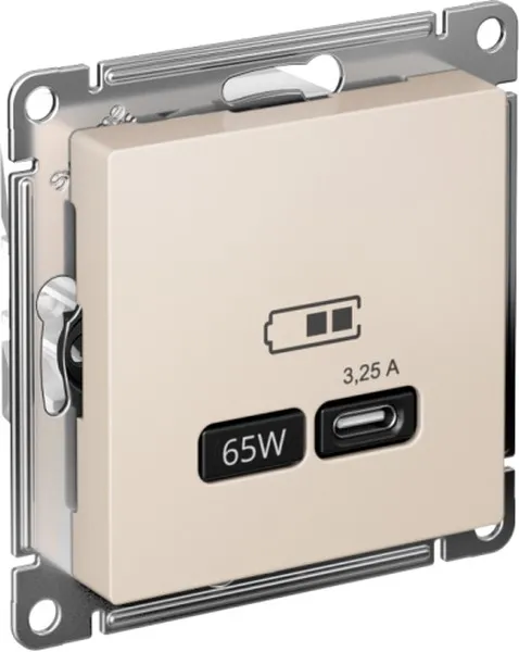 Systeme Electric (Schneider Elecrtic) AtlasDesign SE ATN000327, Алюминий USB Розетка тип-C 65W высокоскор.заряд. QC, PD, мех.