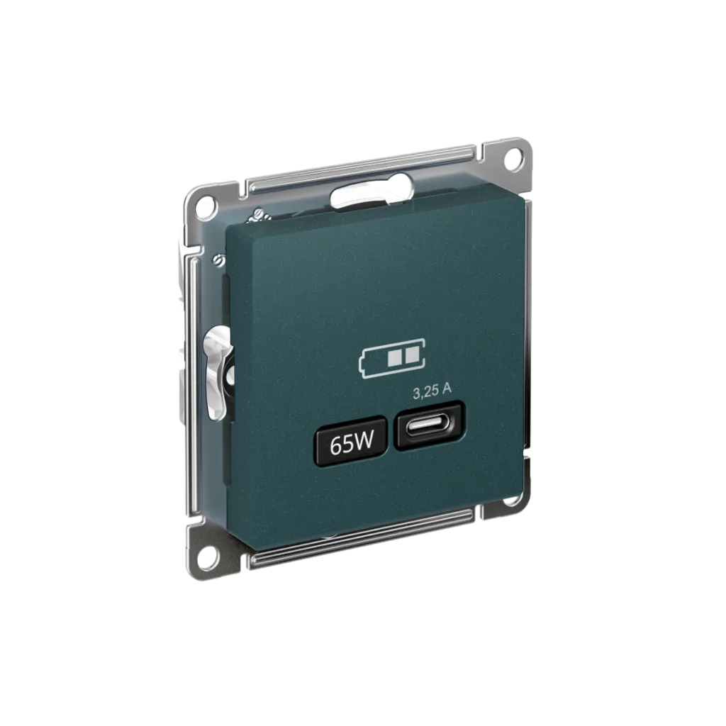 Systeme Electric (Schneider Elecrtic) AtlasDesign SE ATN000827, Изумруд USB Розетка тип-C 65W высокоскор.заряд. QC, PD, мех.