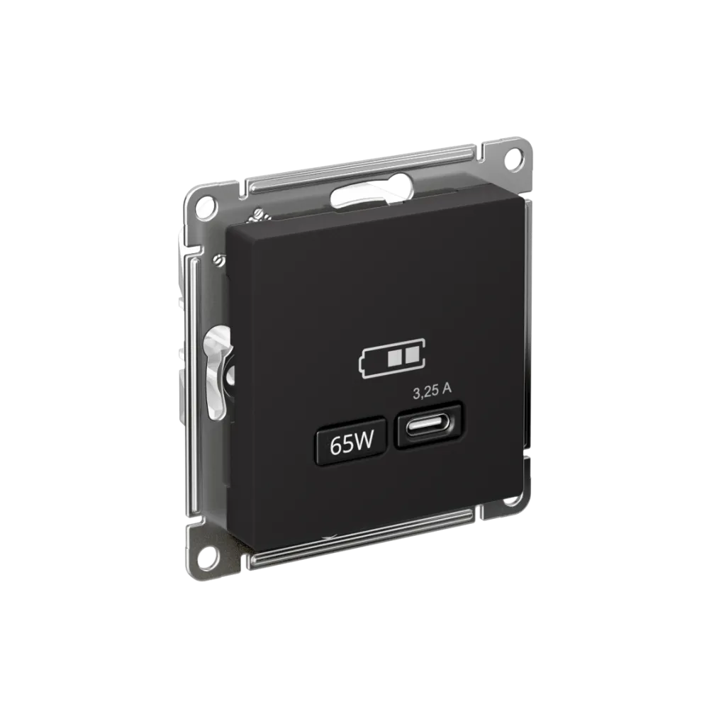 Systeme Electric (Schneider Elecrtic) AtlasDesign SE ATN001027, Карбон USB Розетка тип-C 65W высокоскор.заряд. QC, PD, мех.
