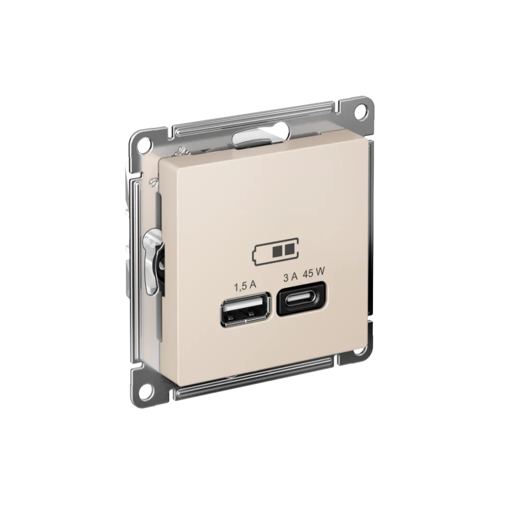 Systeme Electric (Schneider Elecrtic) AtlasDesign SE ATN000229, Беж USB Розетка A + тип-C 45W высокоскор.заряд. QC,PD, мех.